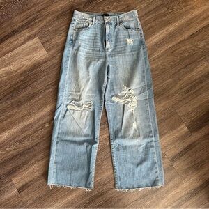 Express Light Blue Distressed Wide Leg Jeans